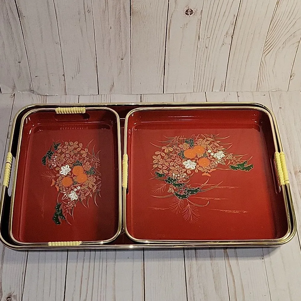Vintage Toyo Japan Laquerware Nesting Serving Trays  Complete set of 3